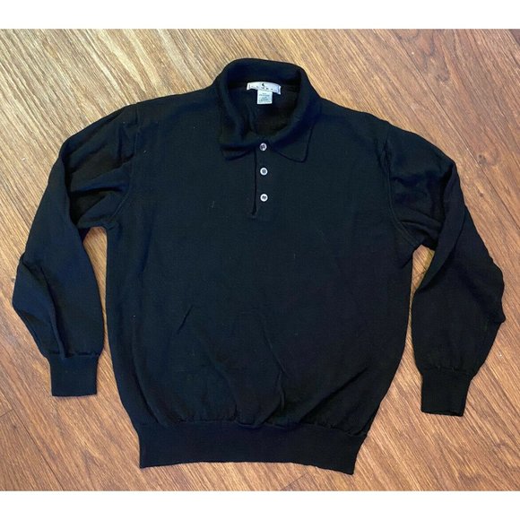 Cumran Vintage Black 100% Merino Wool Mens Sweater Size L Made In Italy - Picture 1 of 2